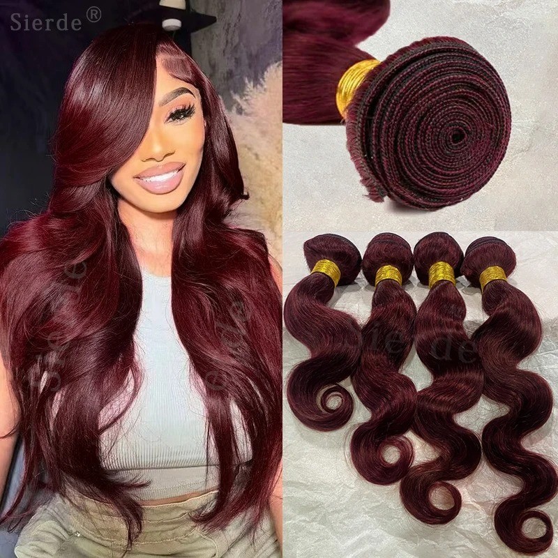 99j Burgundy Body Wave Human Hair Bundles Wine Red Brazilian Remy Extensions