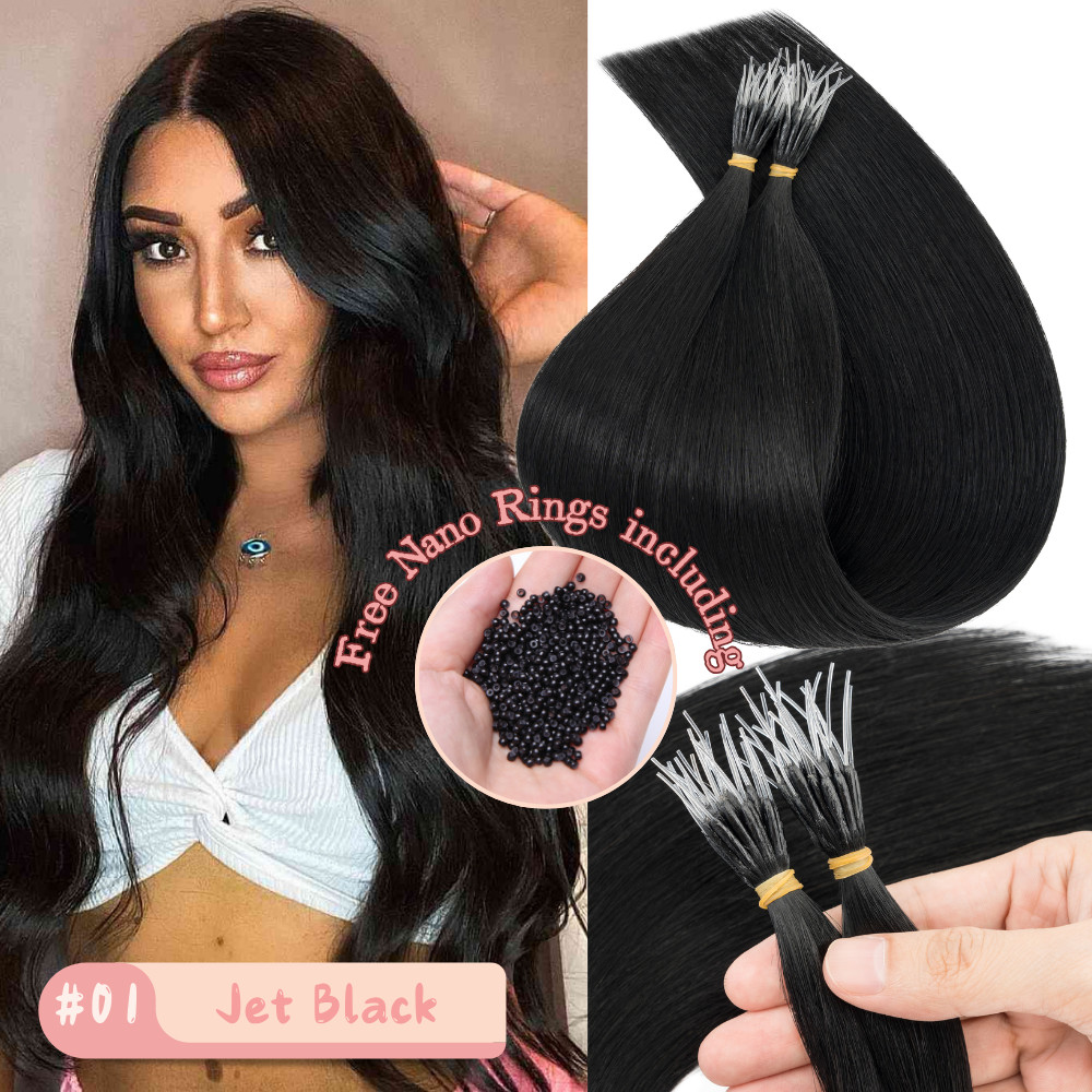 Double Drawn Nano Tips Elastic Line Bonding Human Hair Extensions Nano Beans 1g