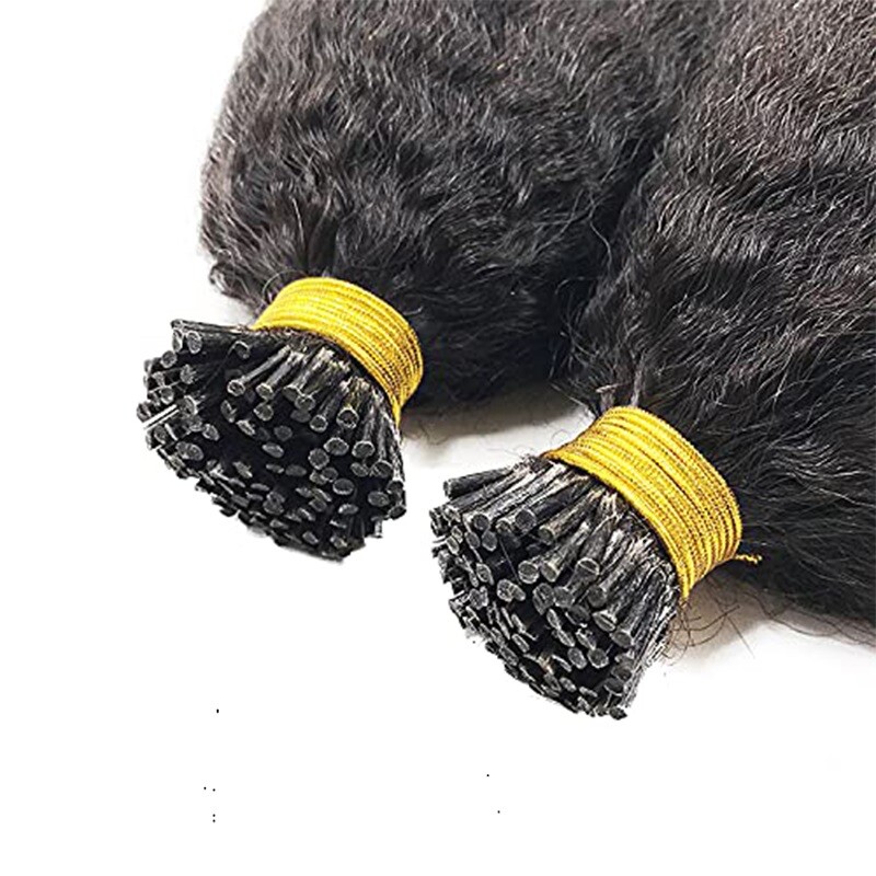 I Tip Human Hair Extension Kinky Straight Microlink Pre Bonded I Tip Hair 100pcs
