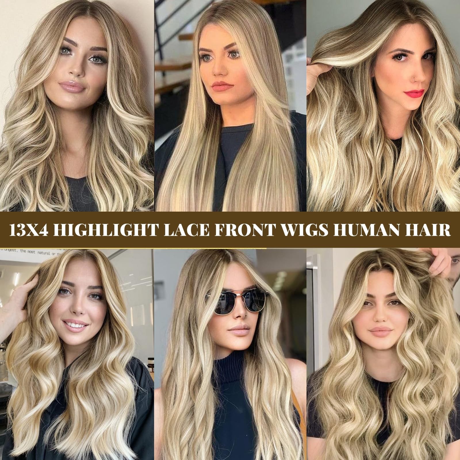 Belaved Highlight Wigs Human Hair 13X4 Ombre Lace Front Ash Brown To Blonde Hd
