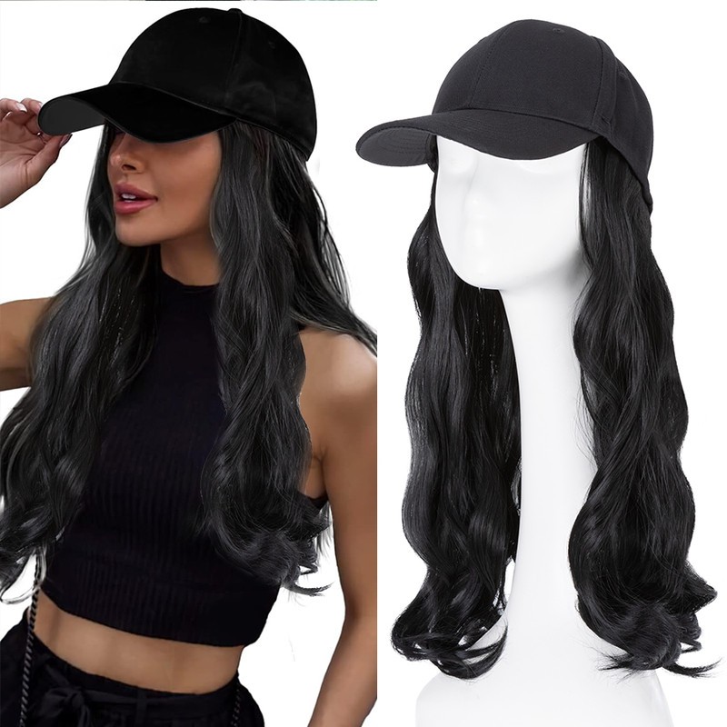 US Cap With Hair Extensions Baseball Hat Straight Wavy Beanie Sun Hat Hairpiece