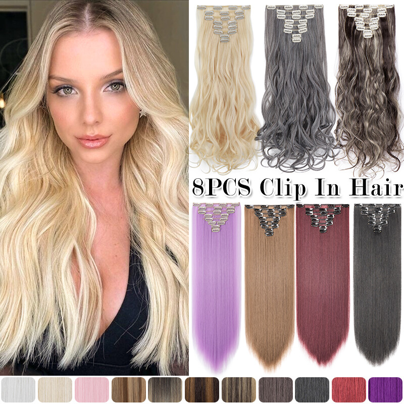 18 Clips Hair Extensions Clip in Full Head Hair Piece Real Natural Straight 8pcs