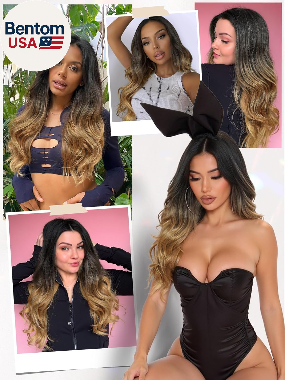 Ombre Wigs Black to Light Brown Side Part Long Wavy Wig Heat Resistant Synthetic