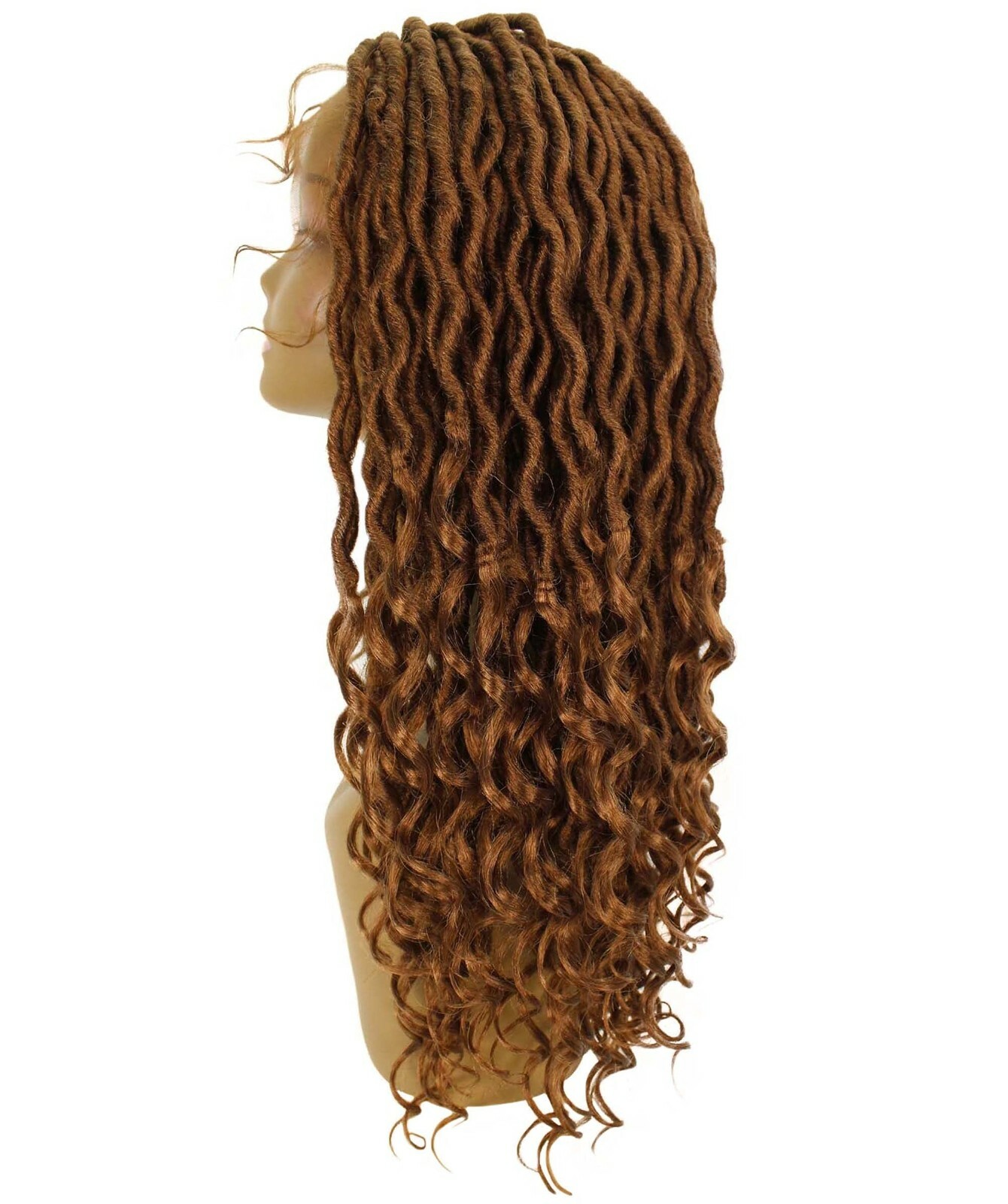 LUXLUXE Andrea 4×4 Curly Long 4X4 Hand Tied Lace Braid Copper Blonde Wig