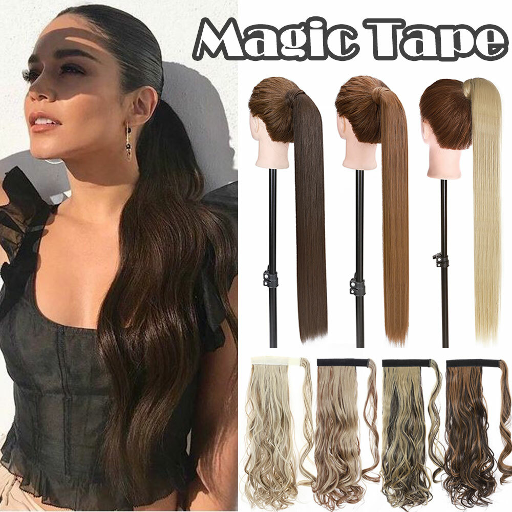 MEGA Thick Long As Human Hair Clip In Ponytail Hair Extensions Pony Tail Wavy US