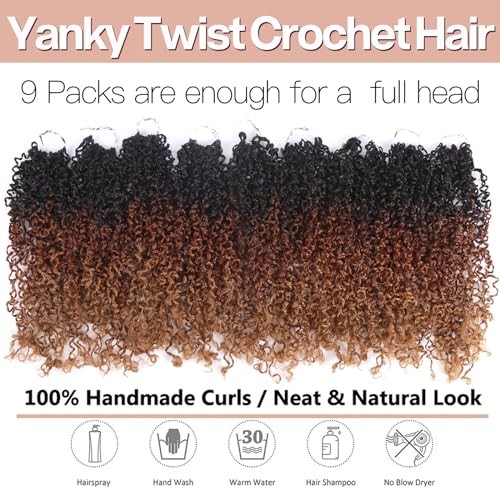 Yanky Twist Crochet Hair 9 Packs Mini Passion Twist Crochet 12 Inch 1B/30/27