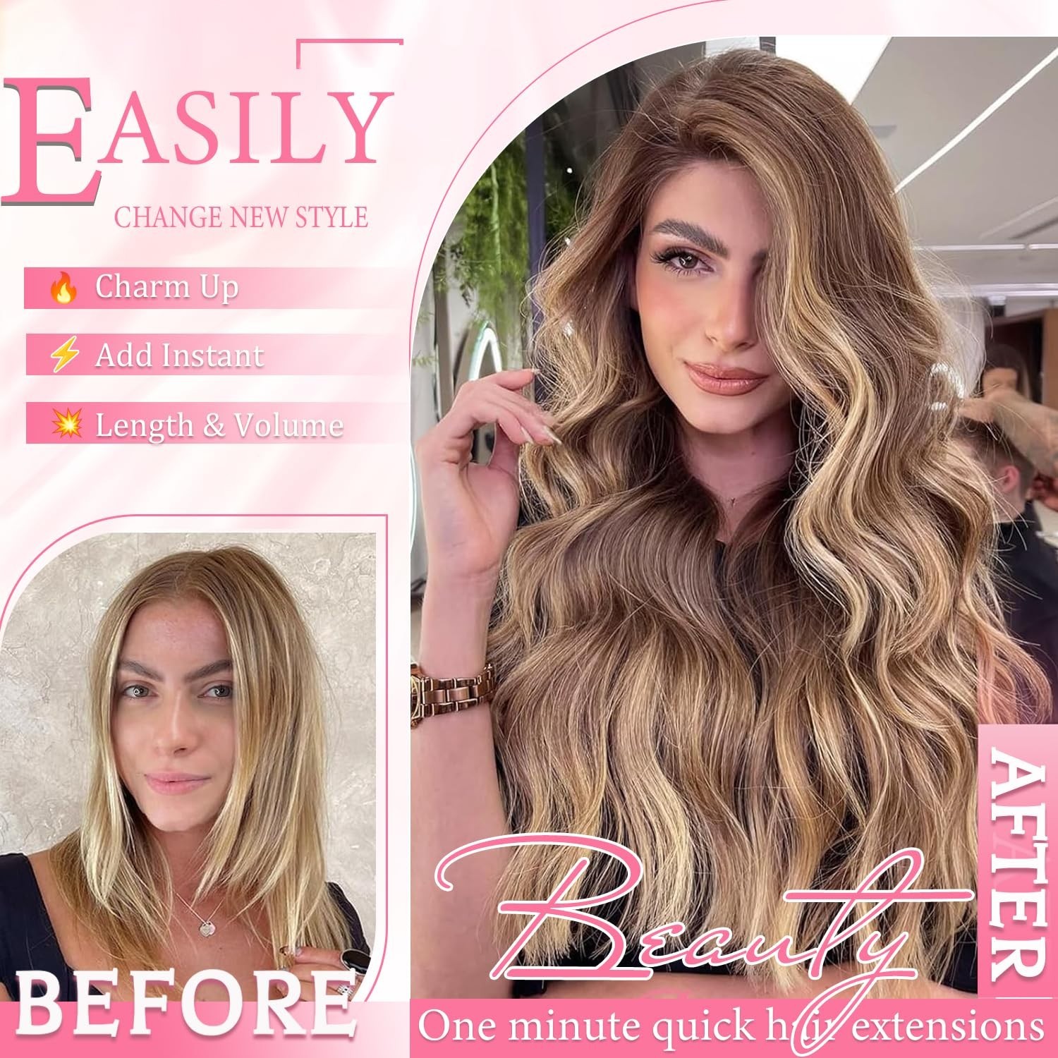 Seamless Clip-In Hair Extensions, 24″ Real Human Hair, Balayage Chocolate Brown