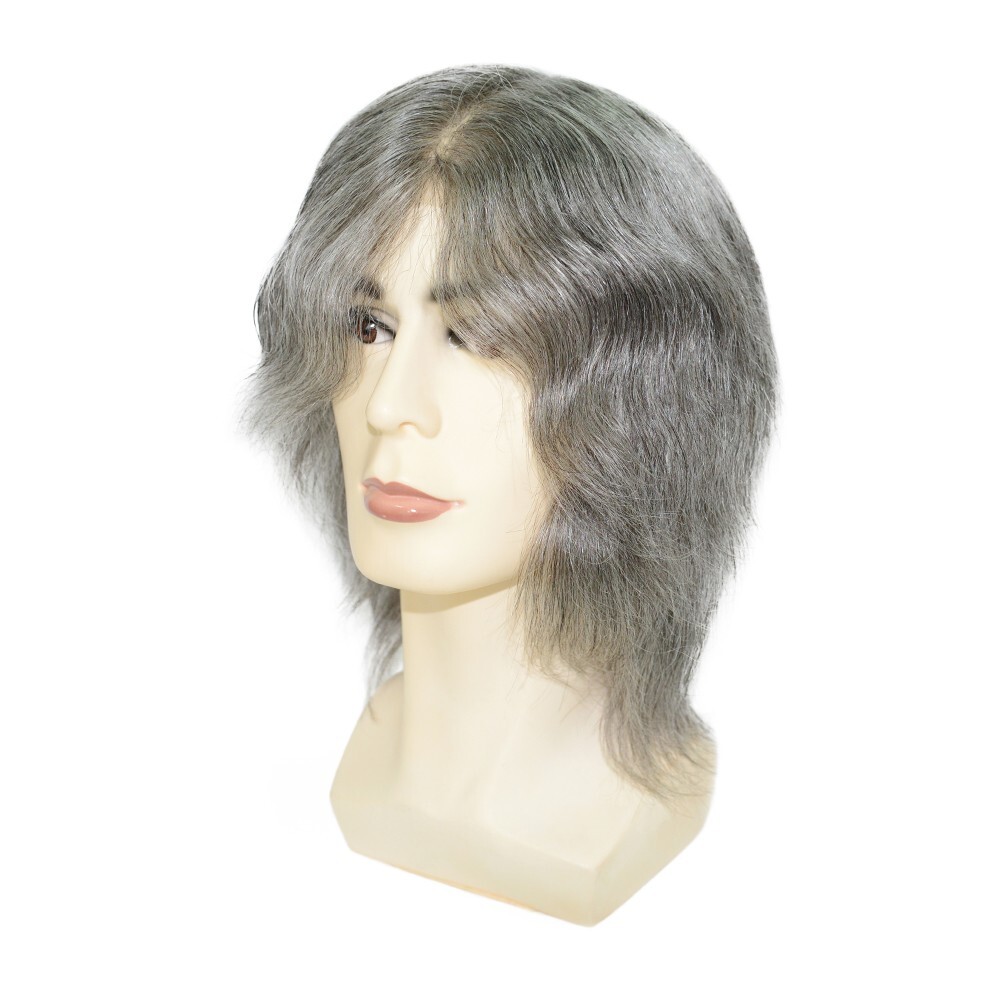 Mens Human Hair Wigs Full Thin Skin Wigs Human Hair System Medium Size 6” #1B65