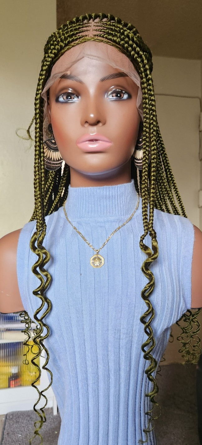 Handmade box Full Lace Cornrow wig Dark green