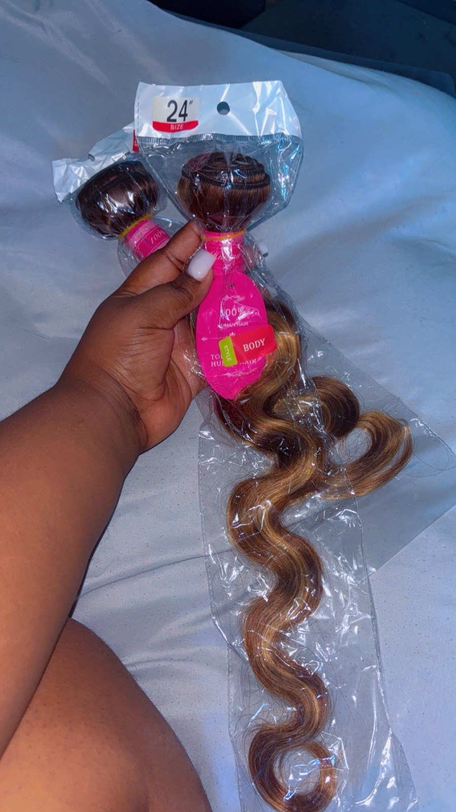 2-Pack 24 in Remy Human Hair Weft Extensions Body Wave Wavy Brown Honey Blonde