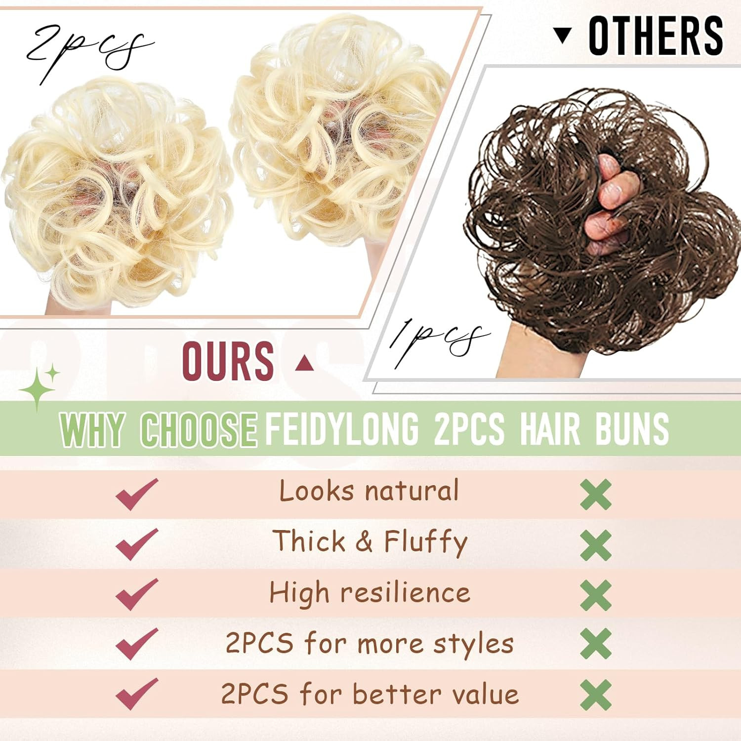 2 PCS Messy Bun Hair Piece Wavy Curly Scrunchies Synthetic Chignon Ponytail Hair