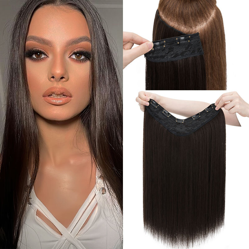 U Part Clip in Synthetic Hair Extensions One Piece Thick Weft V-Shape Full Head