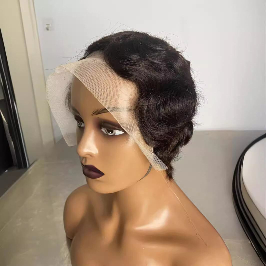 Short Finger Wave Pixie Highlight 13x4x1 Lace Front 100% Human Hair Wigs L Part