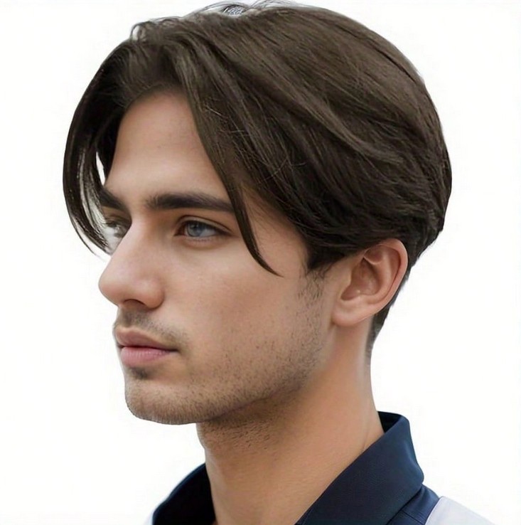 Men Dark Brown Middle Part Short Wig Heat Resistant Synthetic Daily Hair Wig