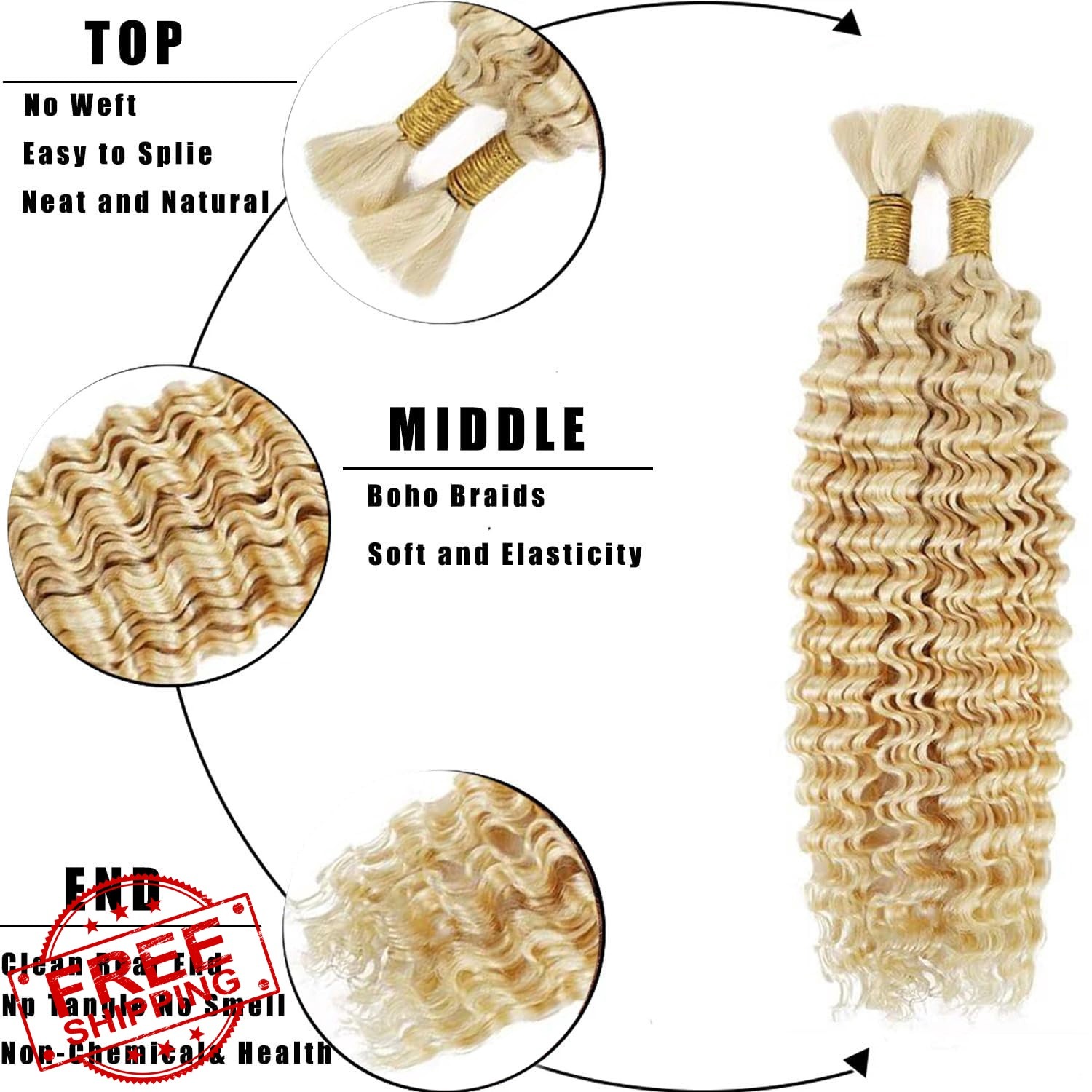 SeeGovie 613 Blonde Human Braiding Hair 24 Inch Bulk