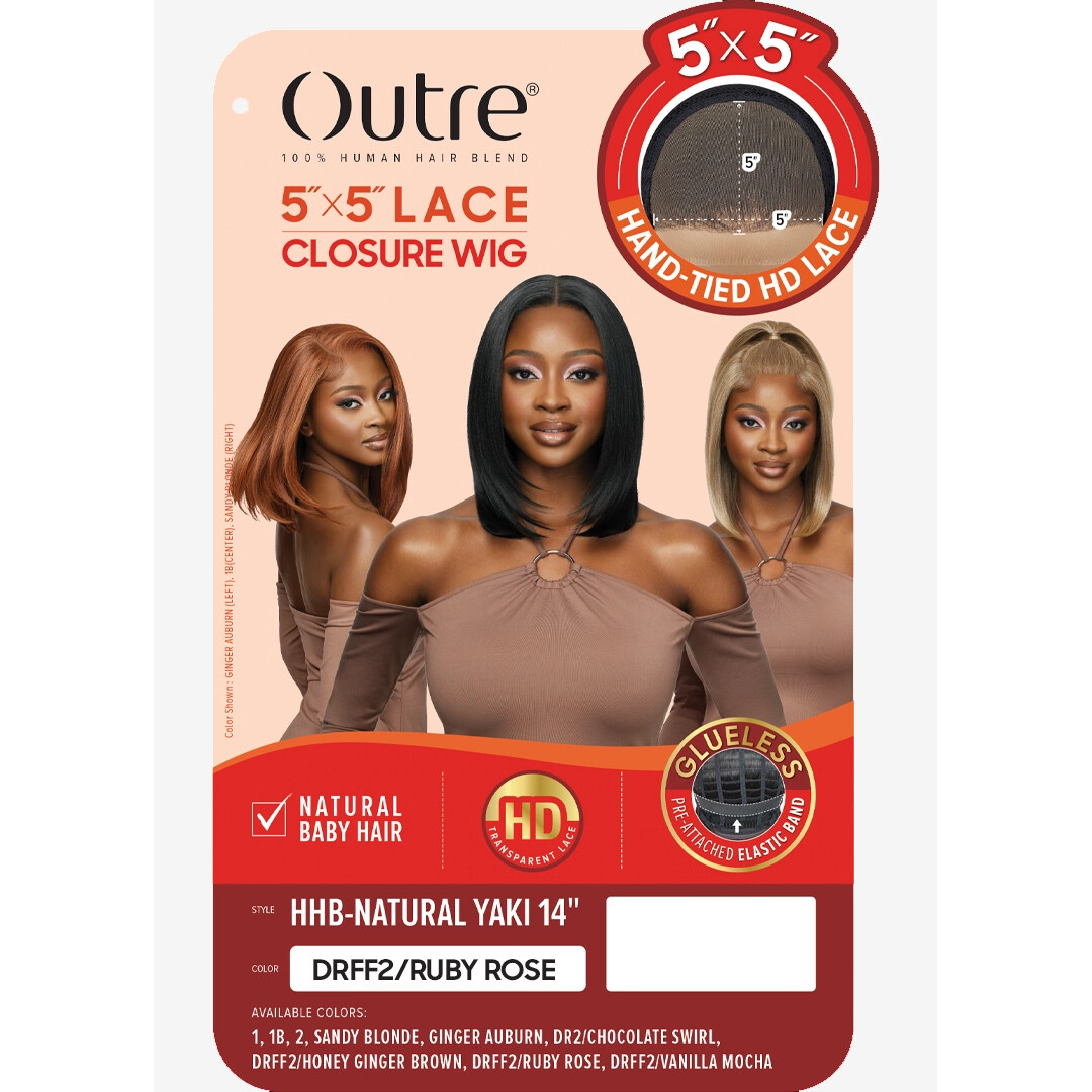Outre Human Hair Blend 5×5 Lace Closure Wig – Hhb-natural Yaki 14″
