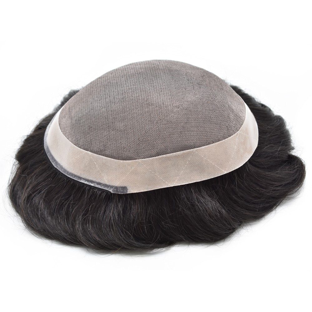Mens Toupee Fine Mono Hair System Replacement Durable Poly Skin NPU Wigs for Men