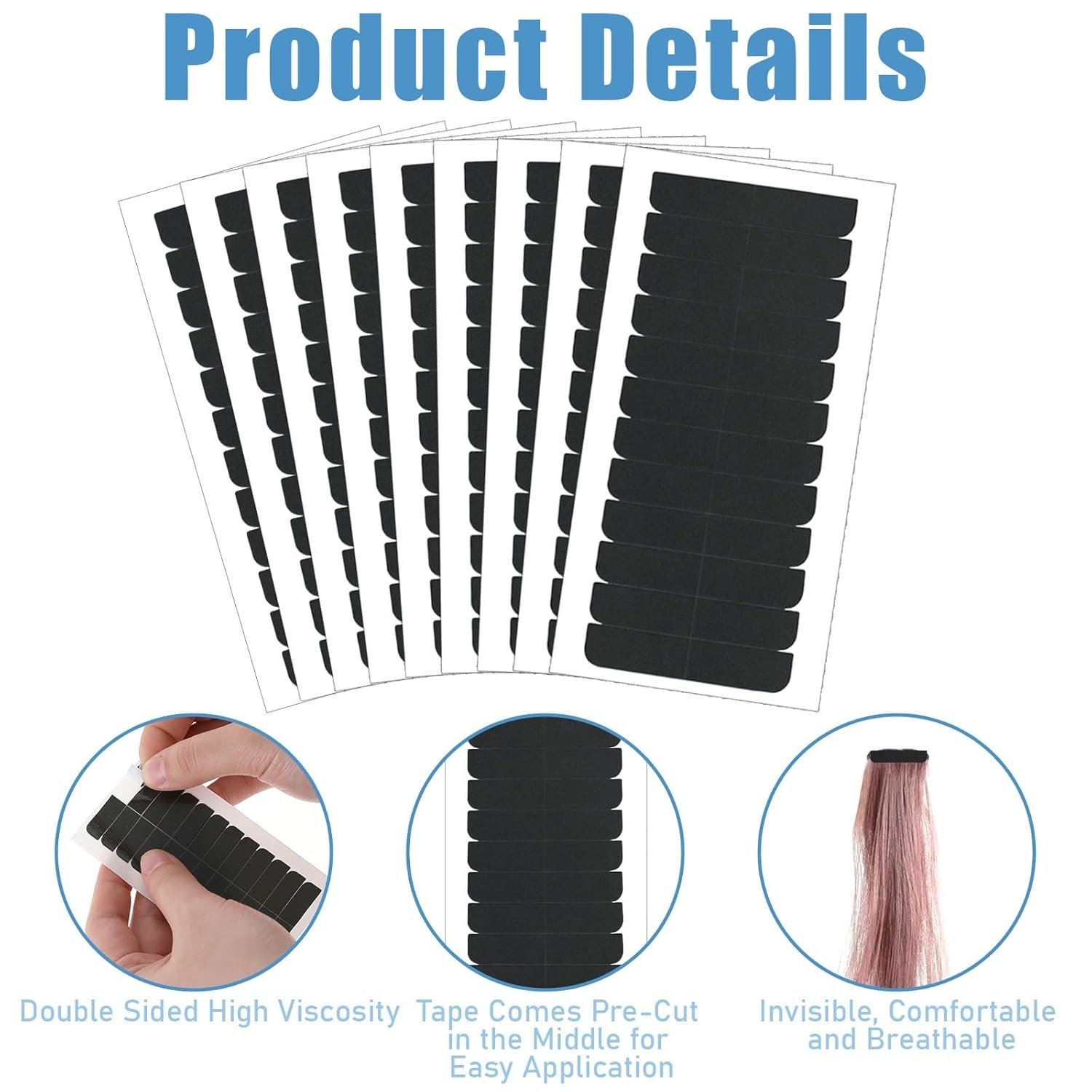120pcs Black Hair Extension Tape Double Sided Waterproof Replacement Adhesive Ta