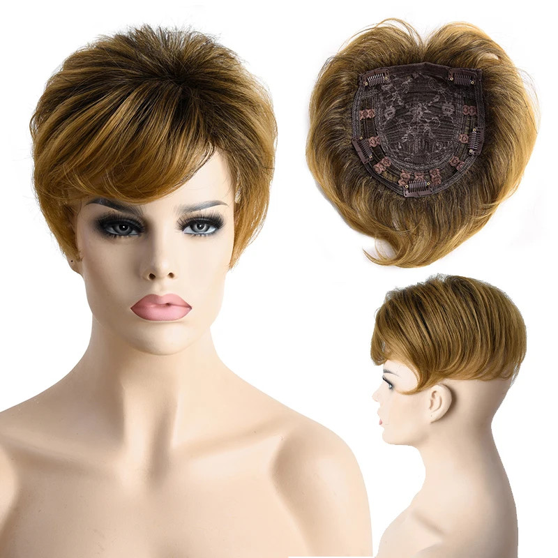 Short Pixie Cut Hair Topper Natural Wave Hair Pieces for Women Men Thinning Hair