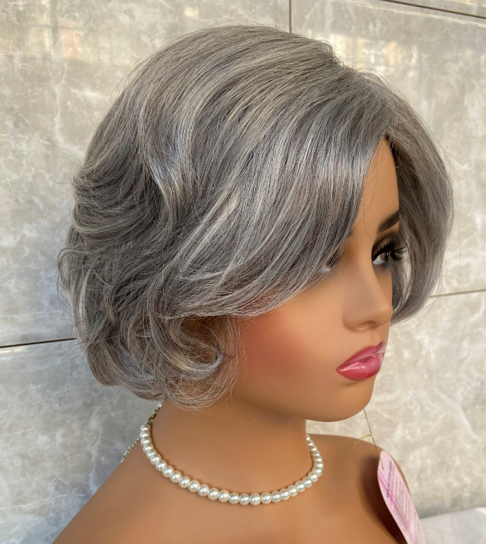 Salt and Pepper Gray Mix Wavy Hairstyle Synthetic Hair Wigs Women Soft