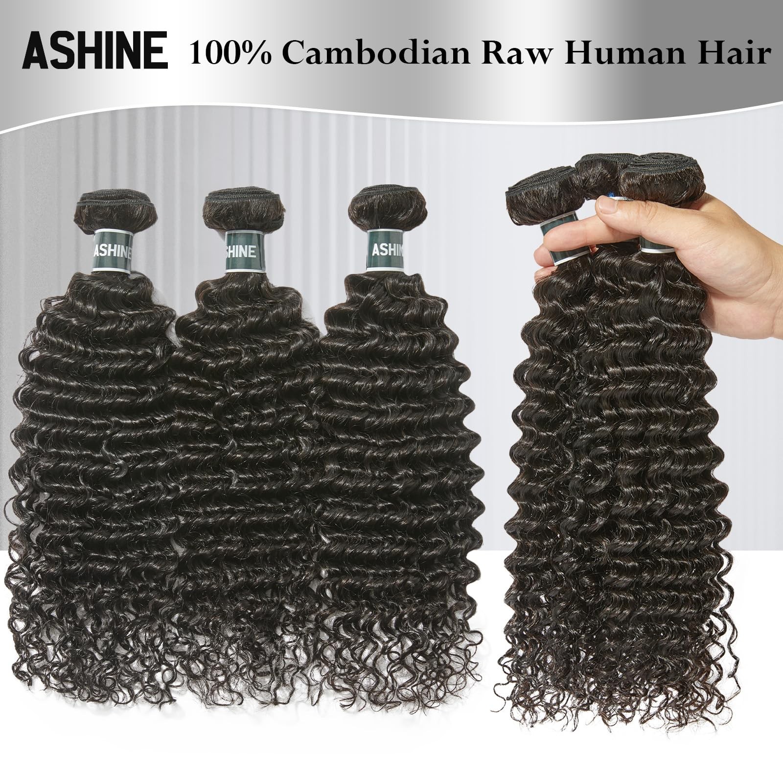 Ashine Human Hair Bundle Deep Curly Water Wave Unprocessed Cambodian Raw Hair