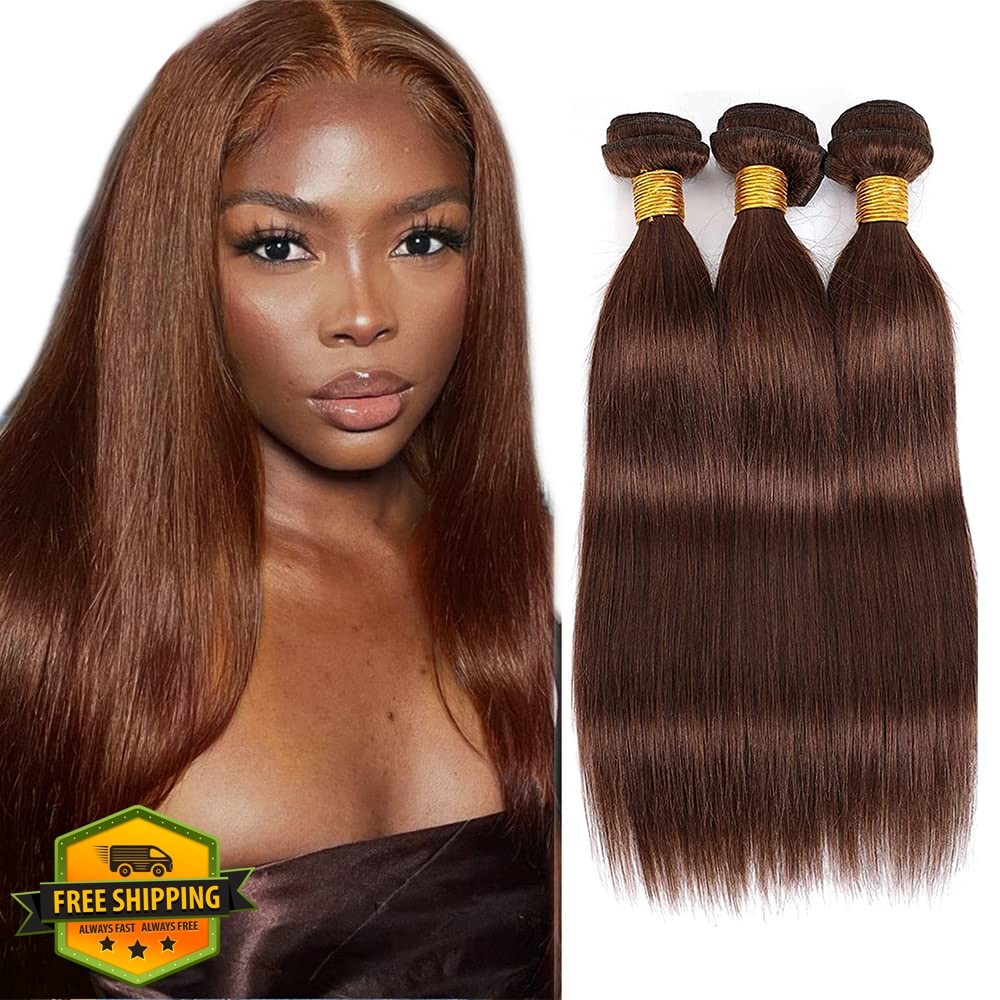 FuivJuix #4 Brown 18-22 Inch Straight Human Hair Bundles