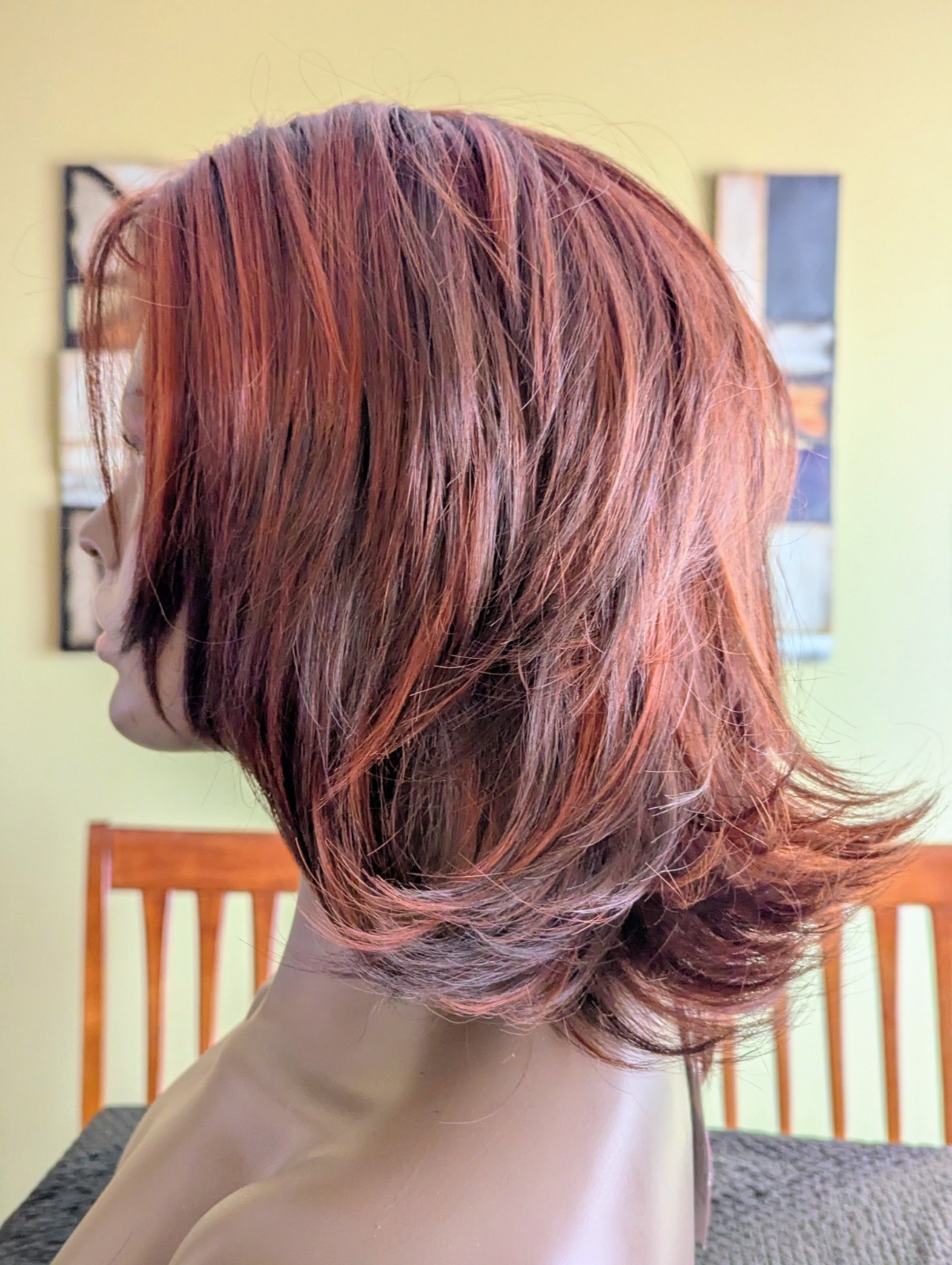 Mid Length Synthetic Layer Cut Wig Color Bright Auburn 33/130 Partial Skin Top