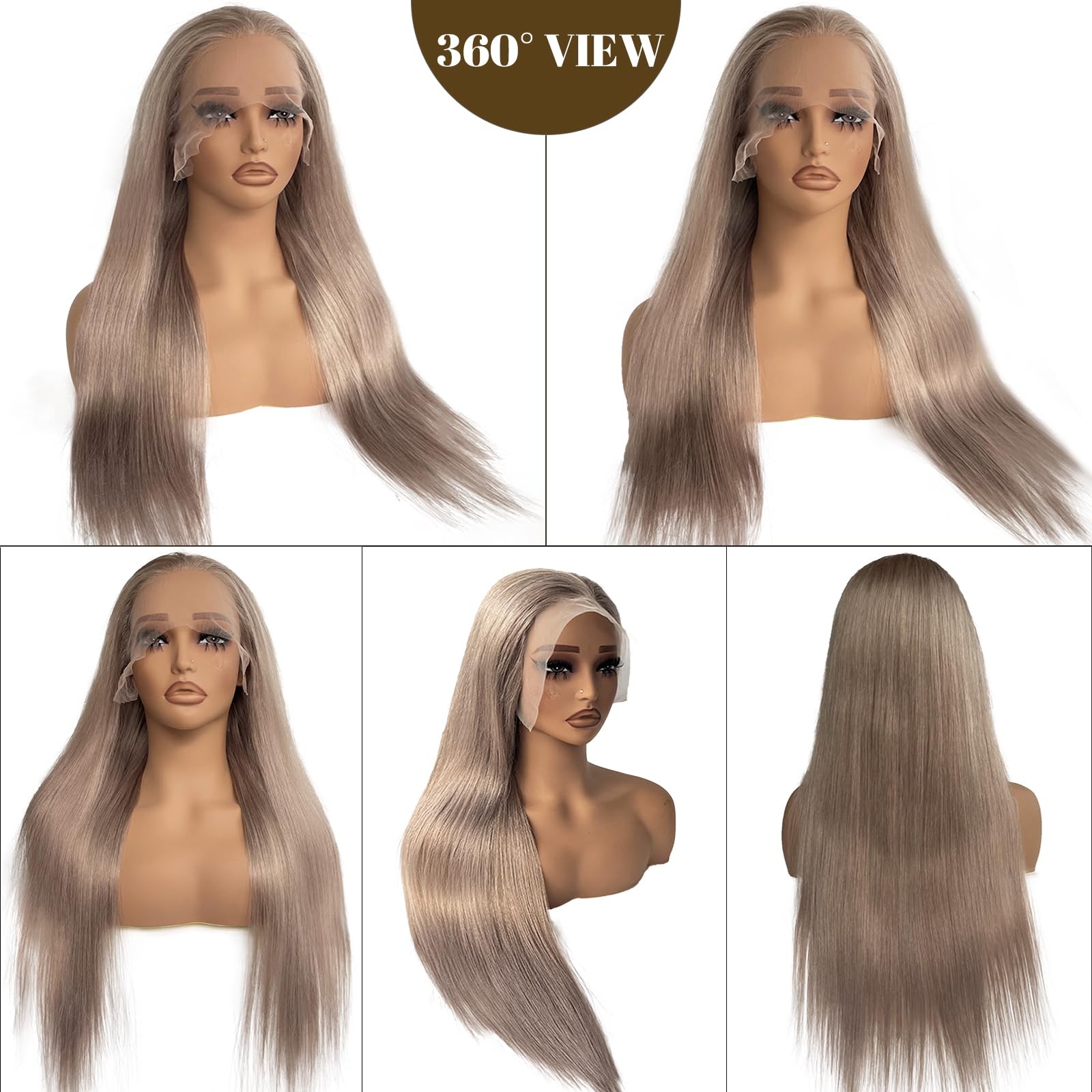 Belaved Ash Blonde Wigs Human Hair 13X6 Lace Front 18Inch Hd Wig Straight Grey