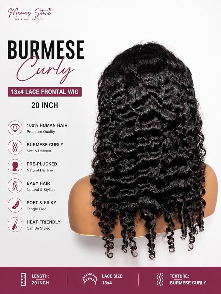 Luxury Burmese Curly 13×4 Lace Frontal Wig – 20 Inch, 100% Human Hair with soft