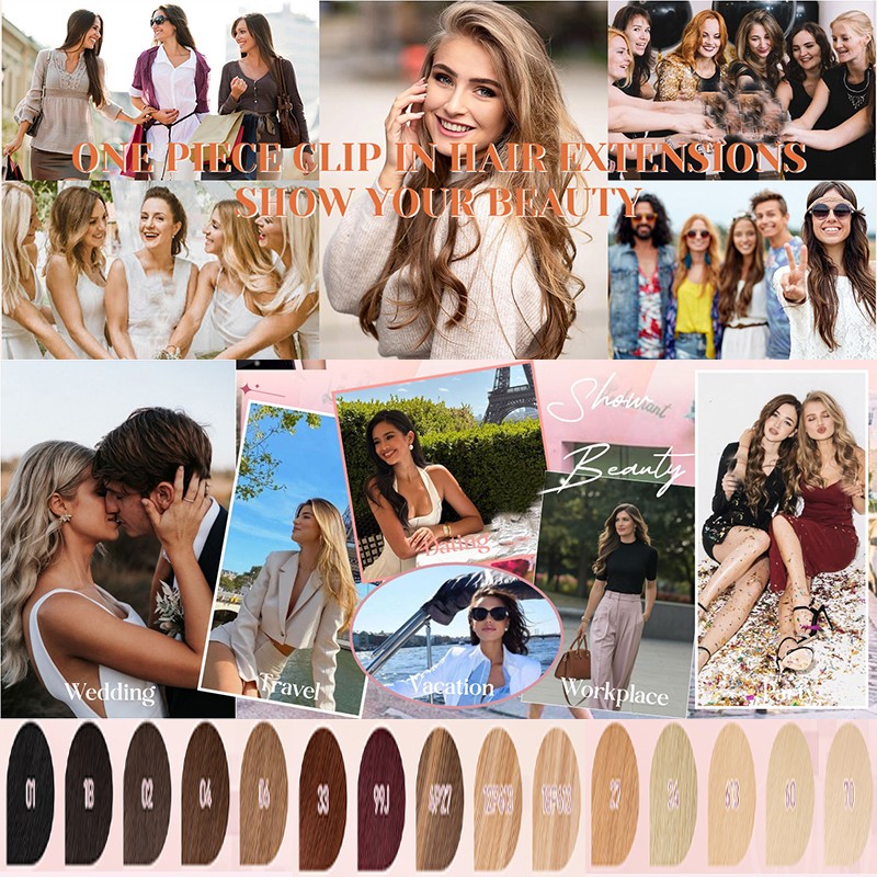 CLEARANCE One Piece 100% Real Remy Human Hair Extension Clip in V-shape Balayage
