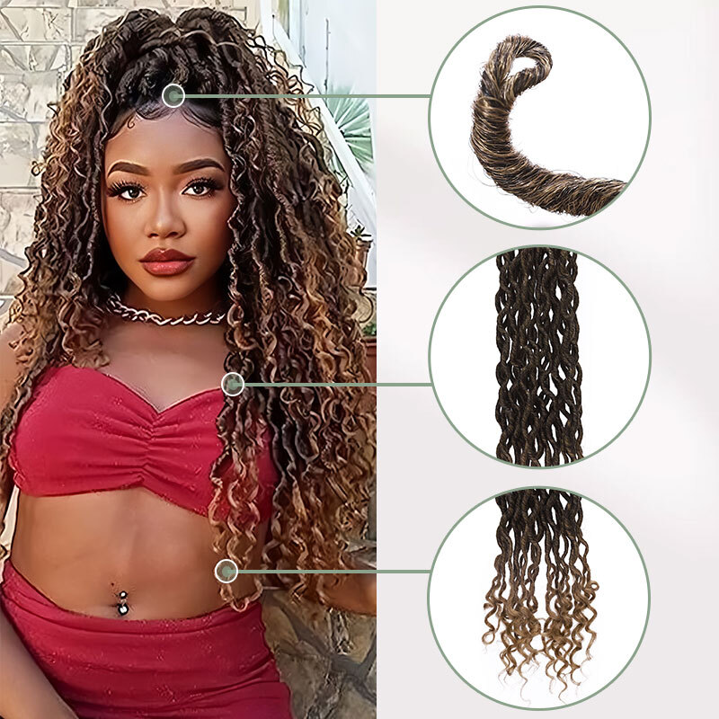 US Goddess Locs Deep Curly Faux Locs Dreadlocks Crochet Braids Hair Curly Ends