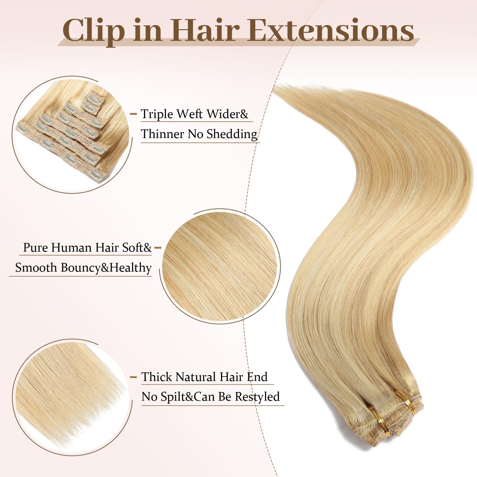 Sisily Clip In Hair Extensions Real Human Hair 16 Inch 70G Dirty Blonde To