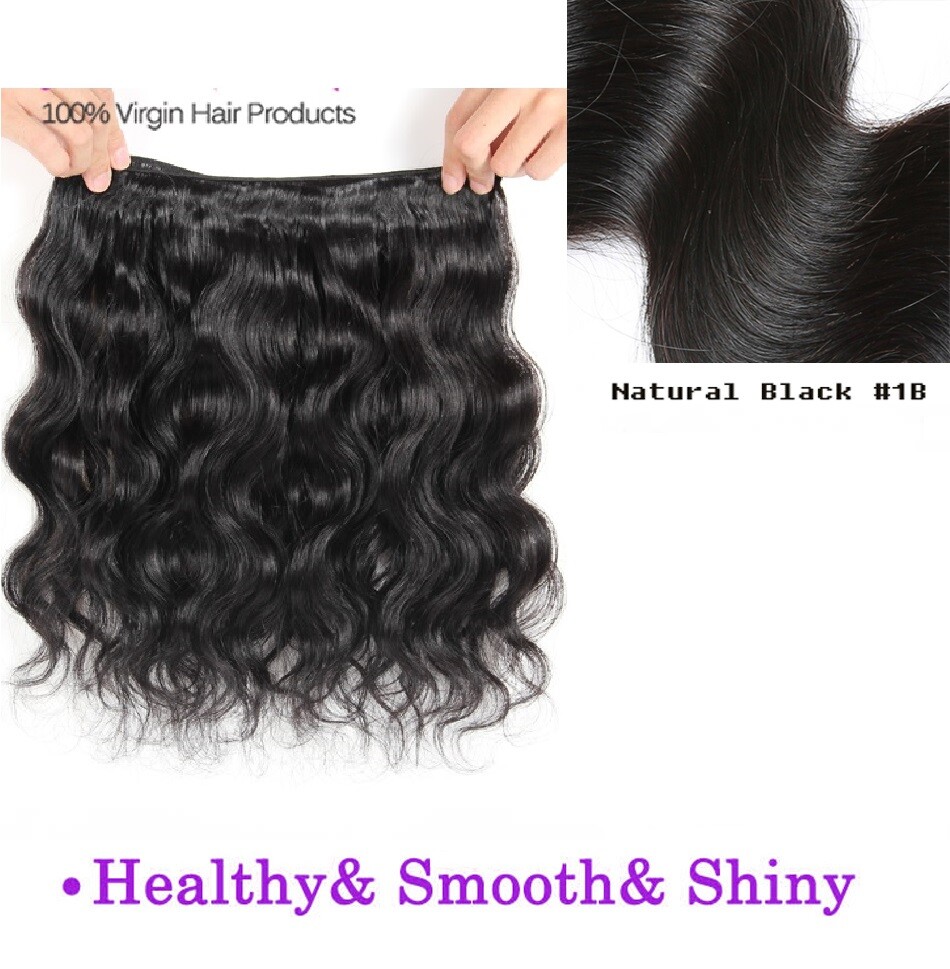 BODY WAVE Black Color #1B Brazilian 100 Virgin Human Hair bundle 10 In – 30 In