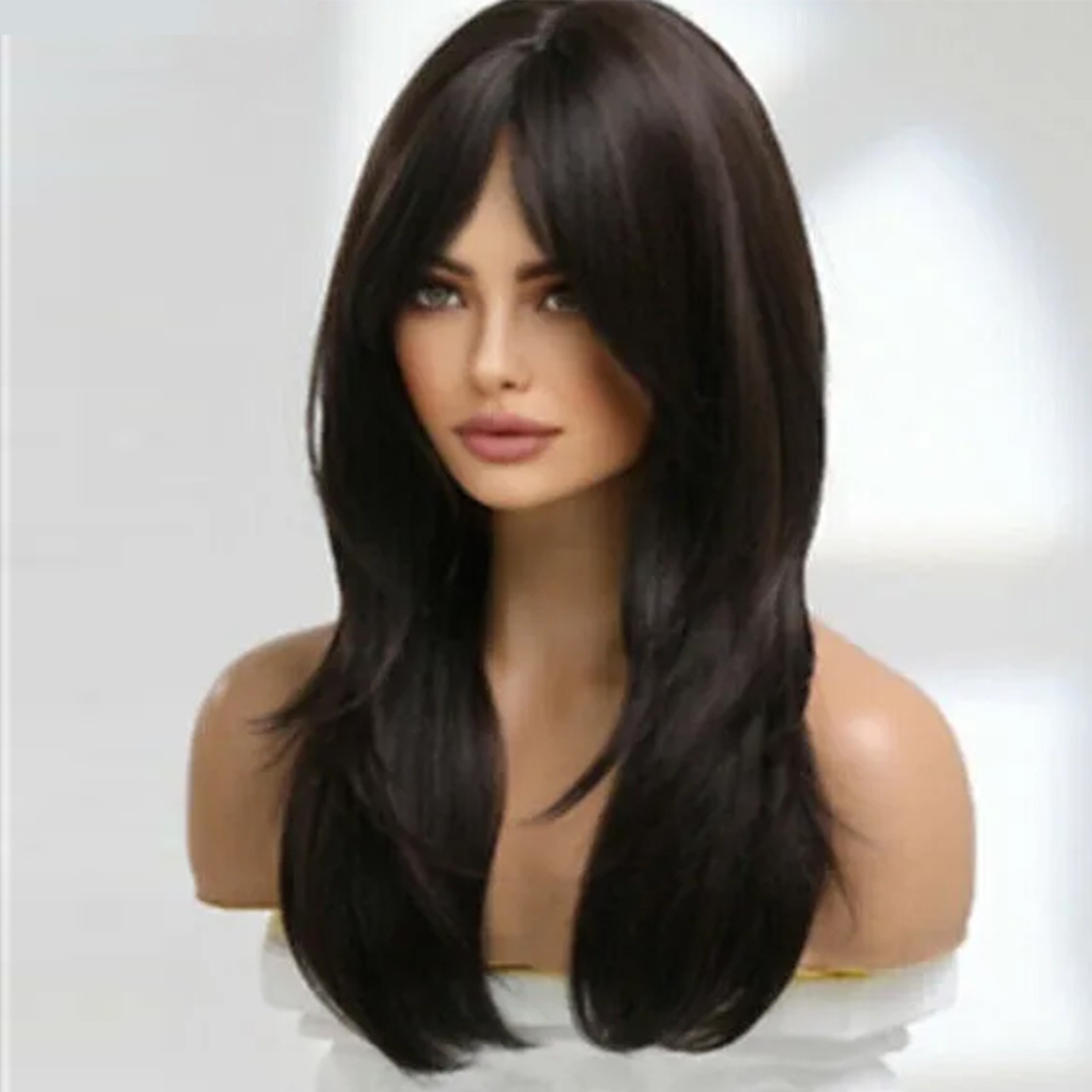 New Women’s Long Dark Brown Straight Full Capless Wigs 24 Inch