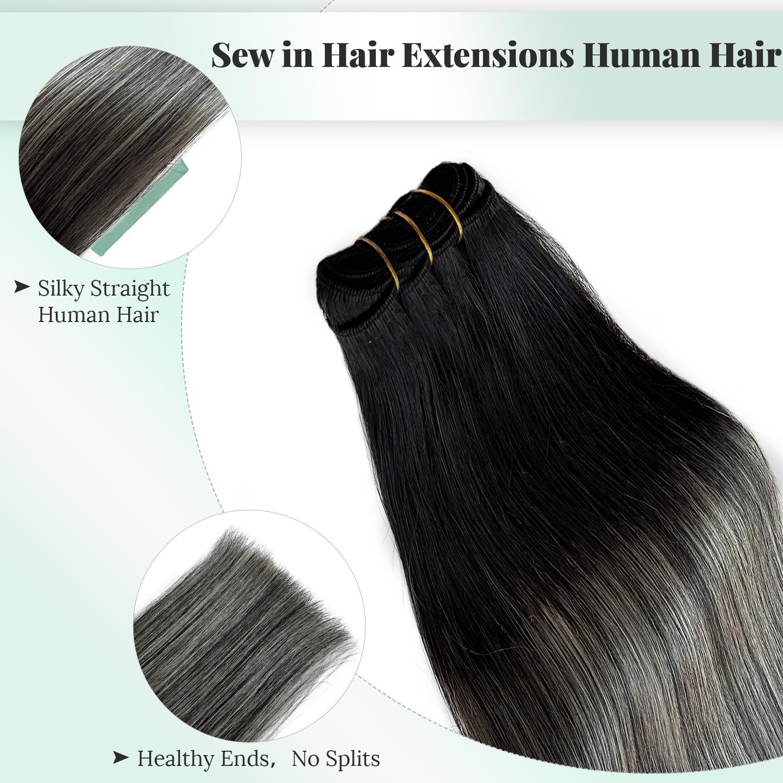 Weft Hair Extensions Balayage Black and Silver Sew in Hair Extensions Real Human