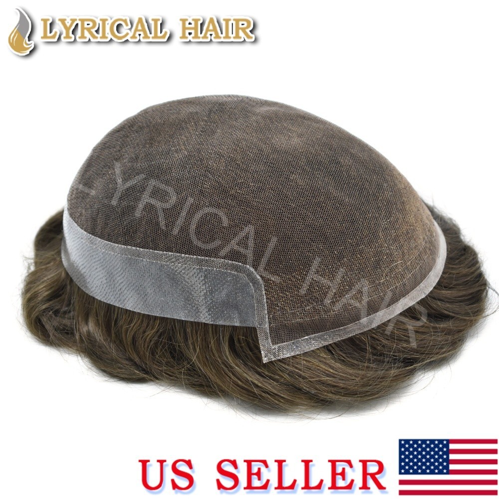 French Lace Front Mens Toupee Human Hair Natural Light Hair System Unit For Men