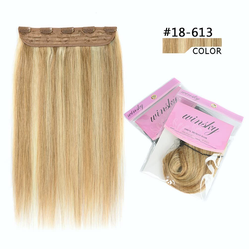 Real Human Hair Clip-In Extensions – Brown & Blonde Highlights, 70g, 14″ Length