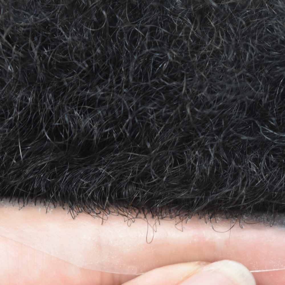 Afro Toupee for Black Men Full Poly Afro Wave Hair Units Human Hair PU System US