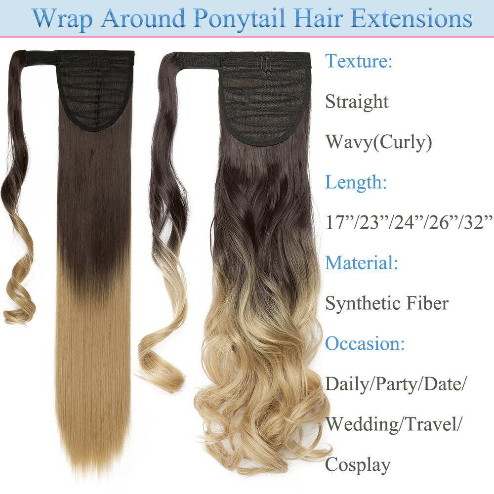 Hair Wrap Around Ponytail Clip In Pony Tail as human Extensions Straight Curly
