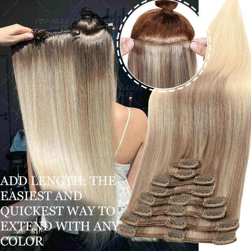 CLEARANCE 100% Human 9A Hair Clip in Remy Hair Extensions Full Head 8PCS Ombre