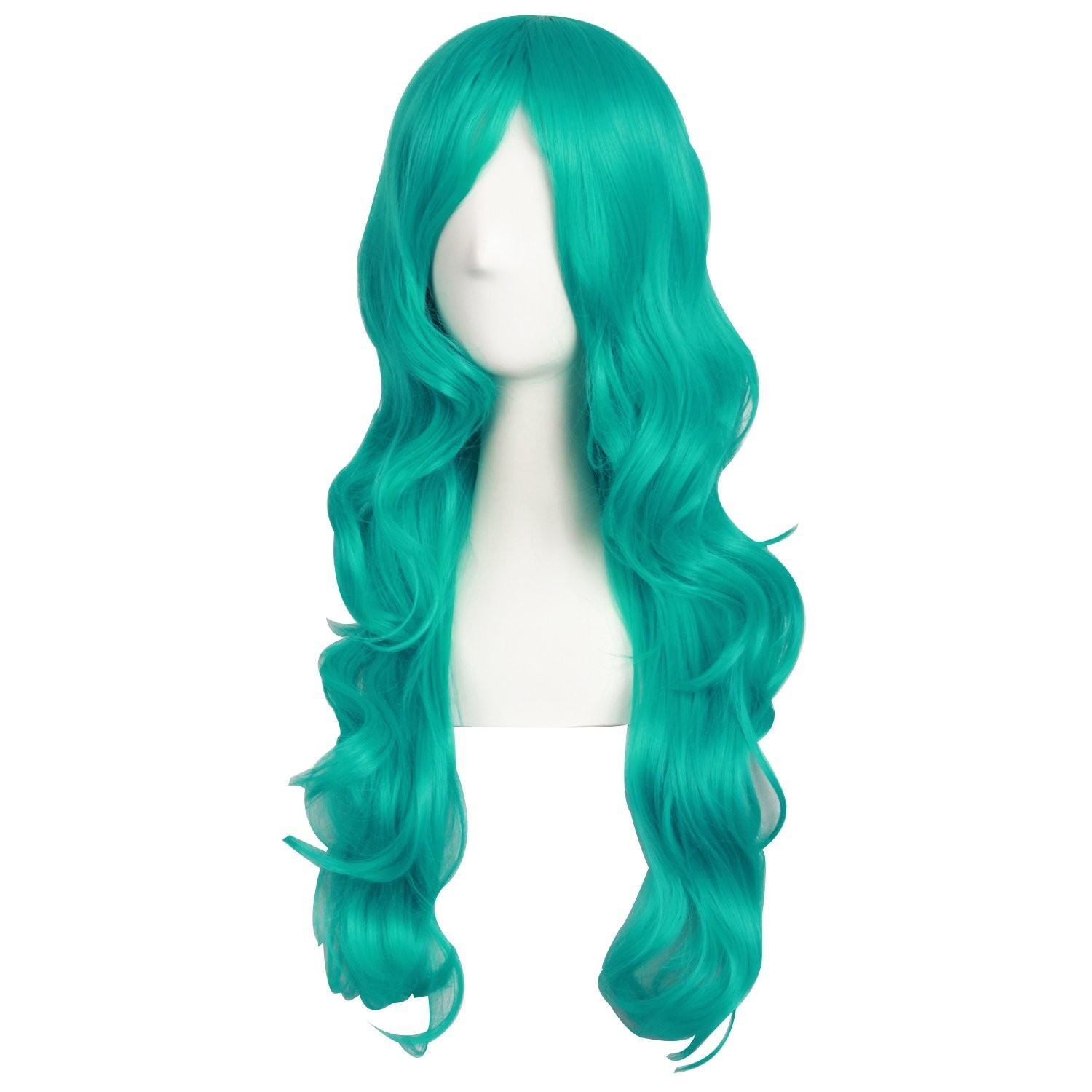 Charming 60cm Synthetic Fiber Wig in Shiny Dark Teal Green for Parties & Cosplay