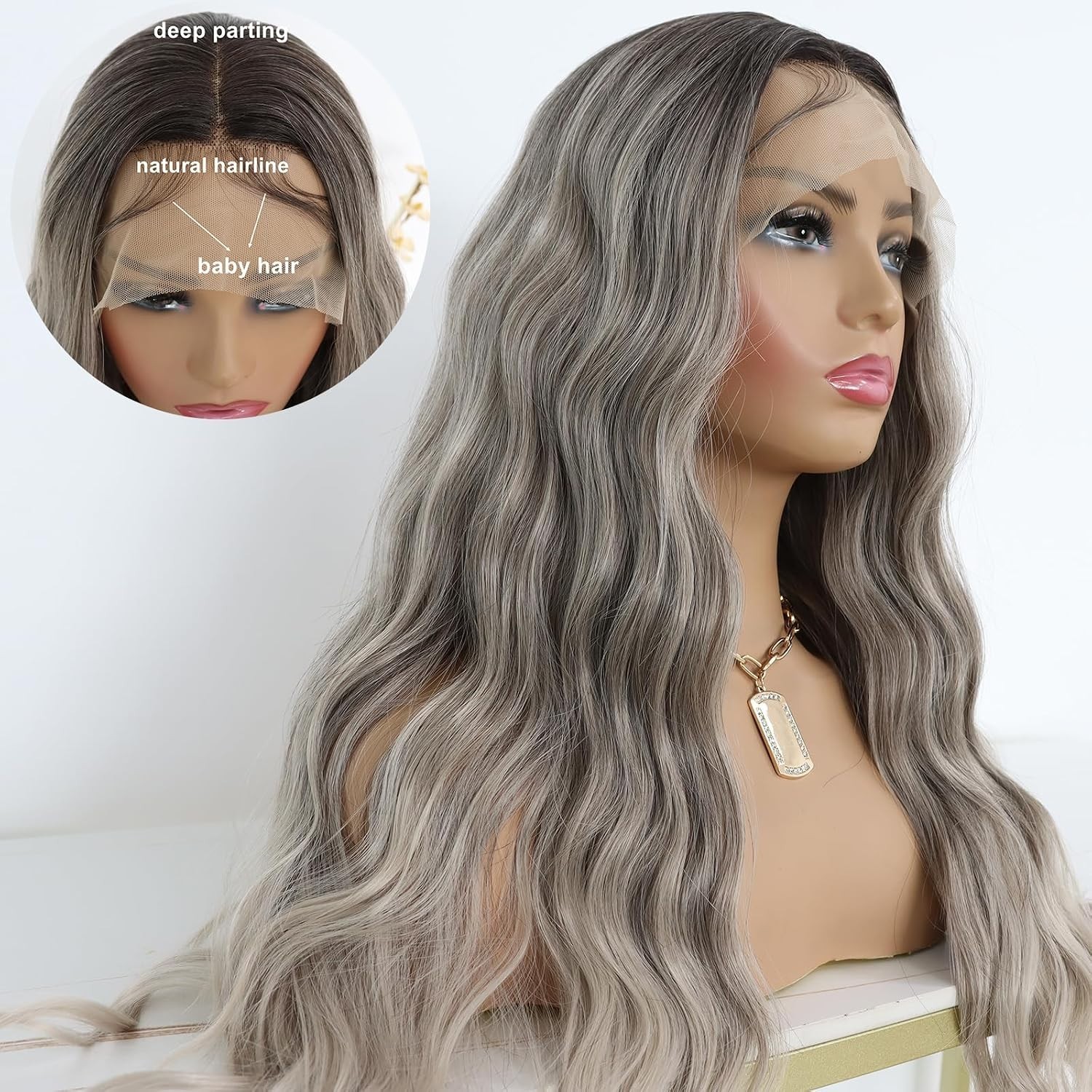 LACE FRONT WIG HUMAN HAIR BLENDED BODYWAVE OMBRE GREY