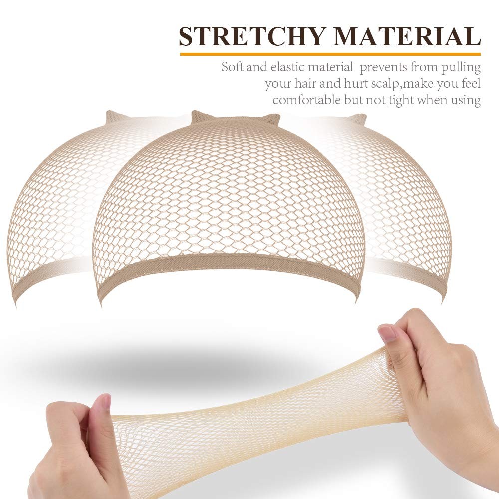 MORGLES Mesh Wig Cap, 6 Pcs Fishnet Cap for Women Non Slip Weave Beige
