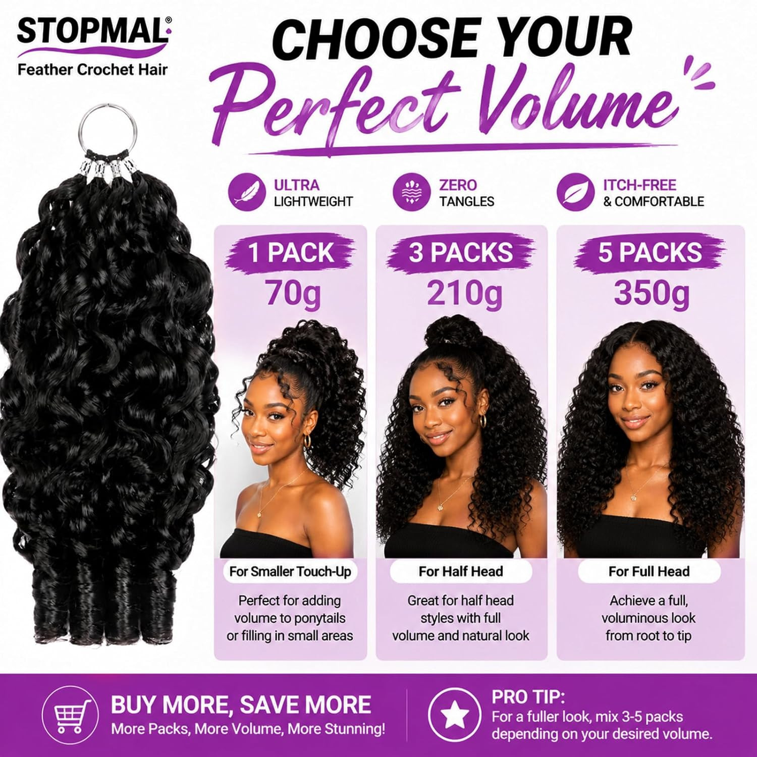 Miracle Knots Feather Crochet Hair Extensions for Black Women, 18 Inch 5 Packs 3