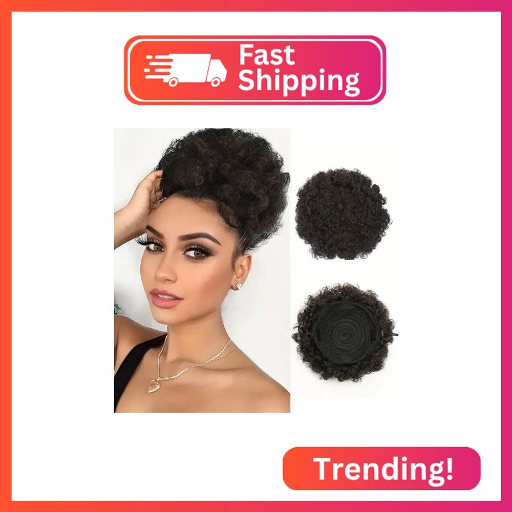 Afro Puff Ponytail Drawstring Wigs for Black Woman 6 Inch Natural Black 100% Hum