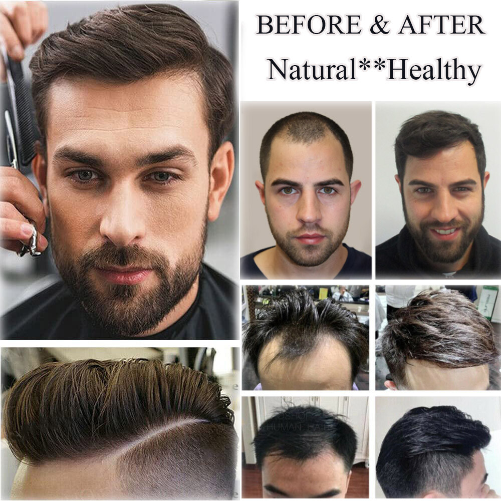 Super Thin Skin PU Mens Toupee Hairpiece Remy Human Hair Replacement V-LOOP Wigs