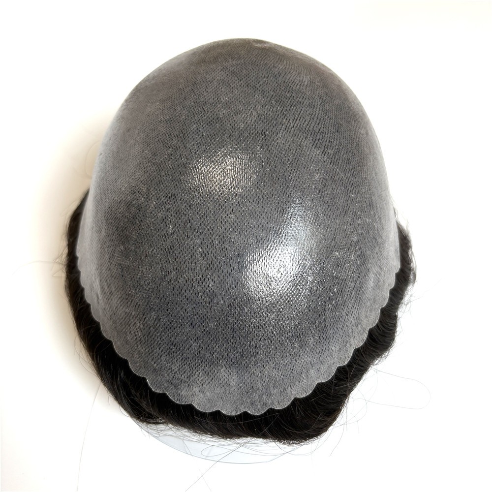 Men’s Human Hair Toupee Hairpiece Poly Gauze Hair System Replacement Black Wigs