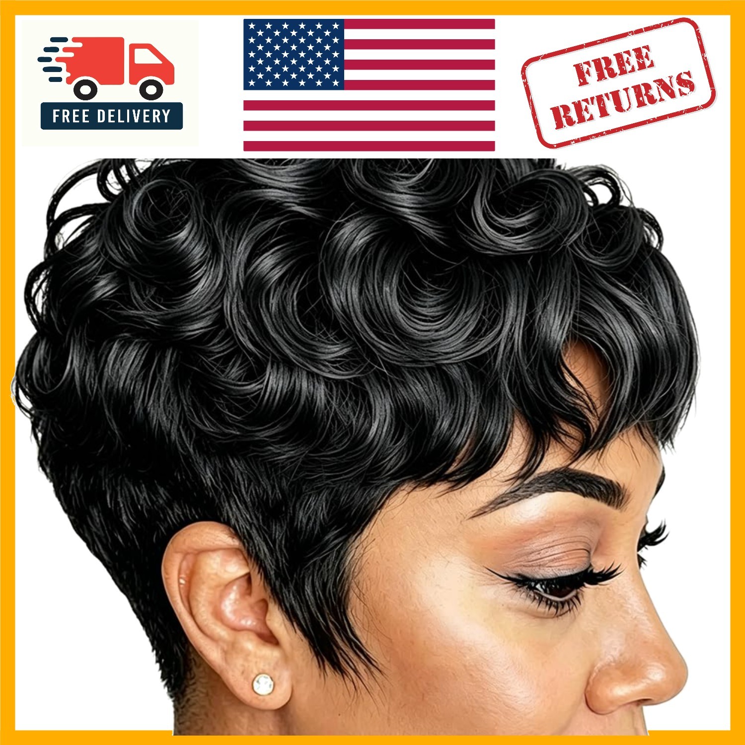 Lightweight Short Black Wig with Bangs for Effortless Styles – Curly Texture