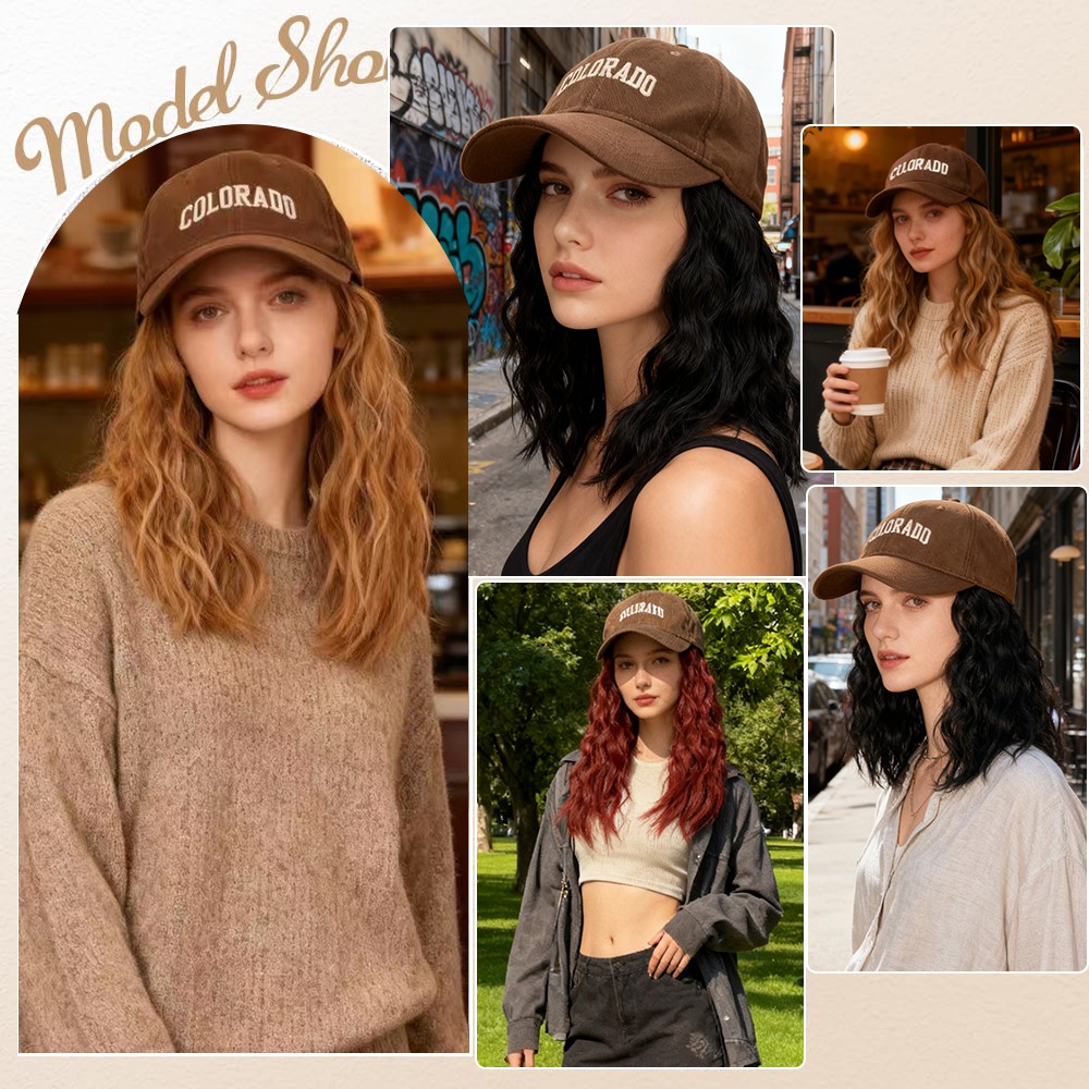 Denim Baseball Cap Hat Wig Hairpiece with Short Curly Casual Daily Wear Dating
