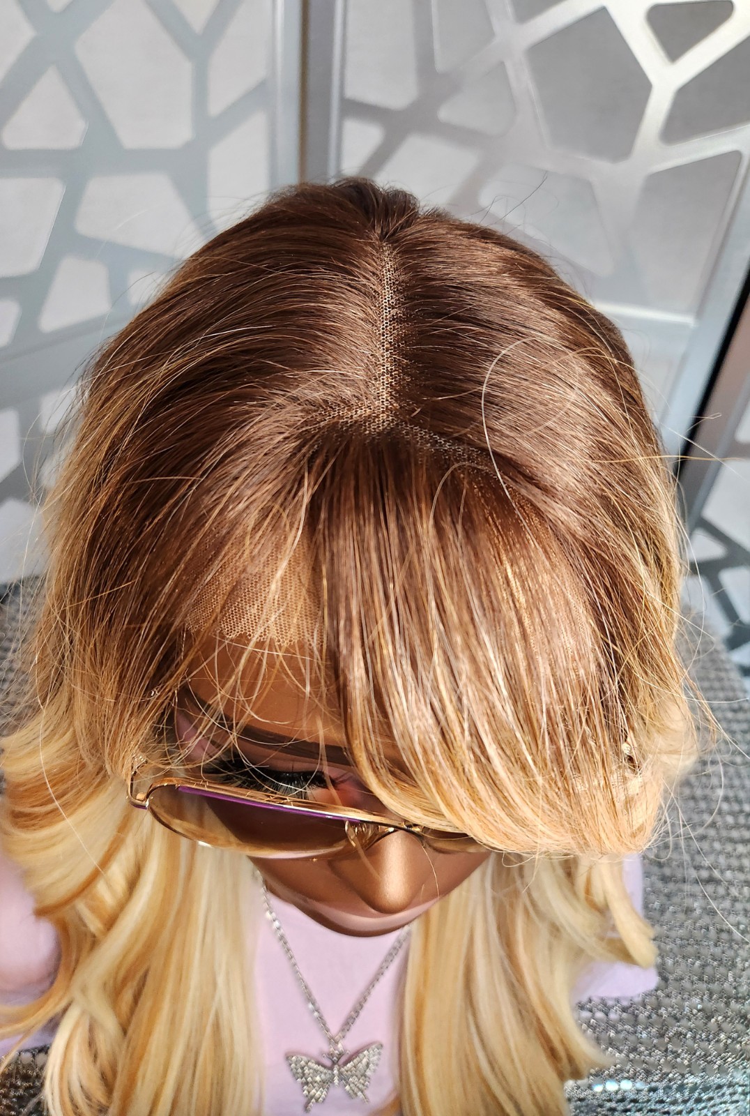 Wig with Bangs Ombre Blonde Wig 13×4 Lace Front Loose Wave Human Blend Glueless